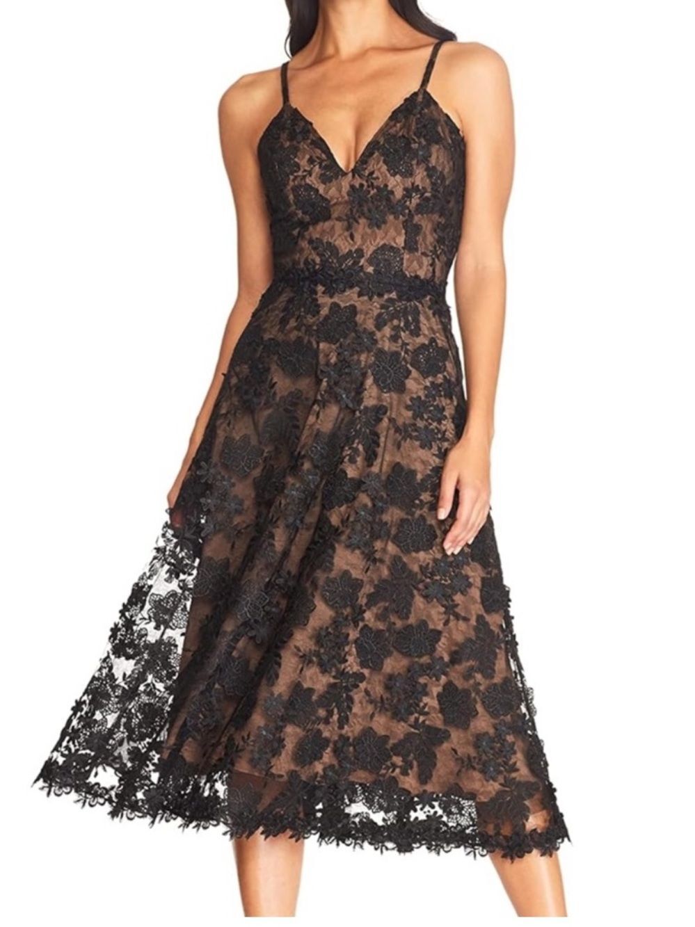 Dress The Population Tahani Black Aplique Lace Dress Black Nude Size Small